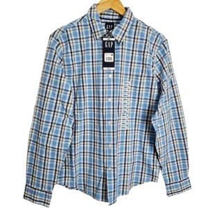 Gap Blue Plaid Button Up Shirt Mens Small Long Sleeve Poplin Collar Casual